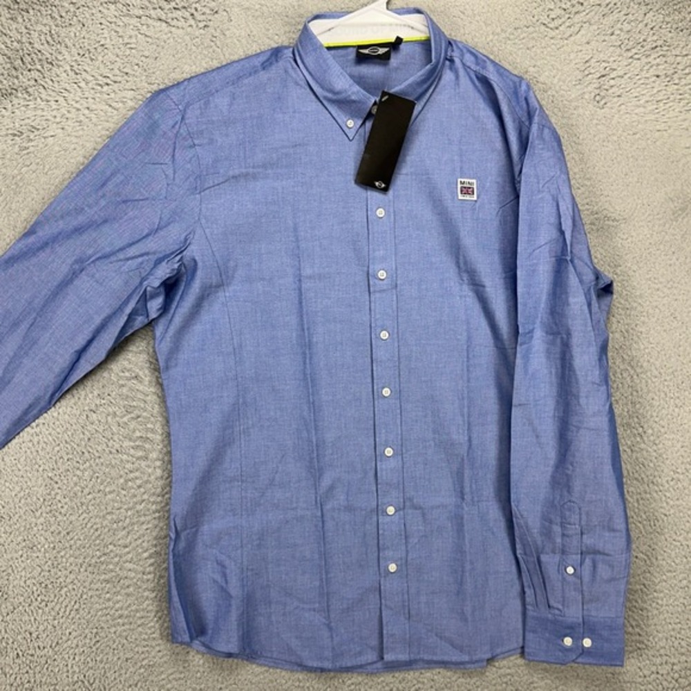 Mini‎ Adult Mens Button Down Shirt 2XL Blue Casual Long Sleeve Logo Cotton NEW
